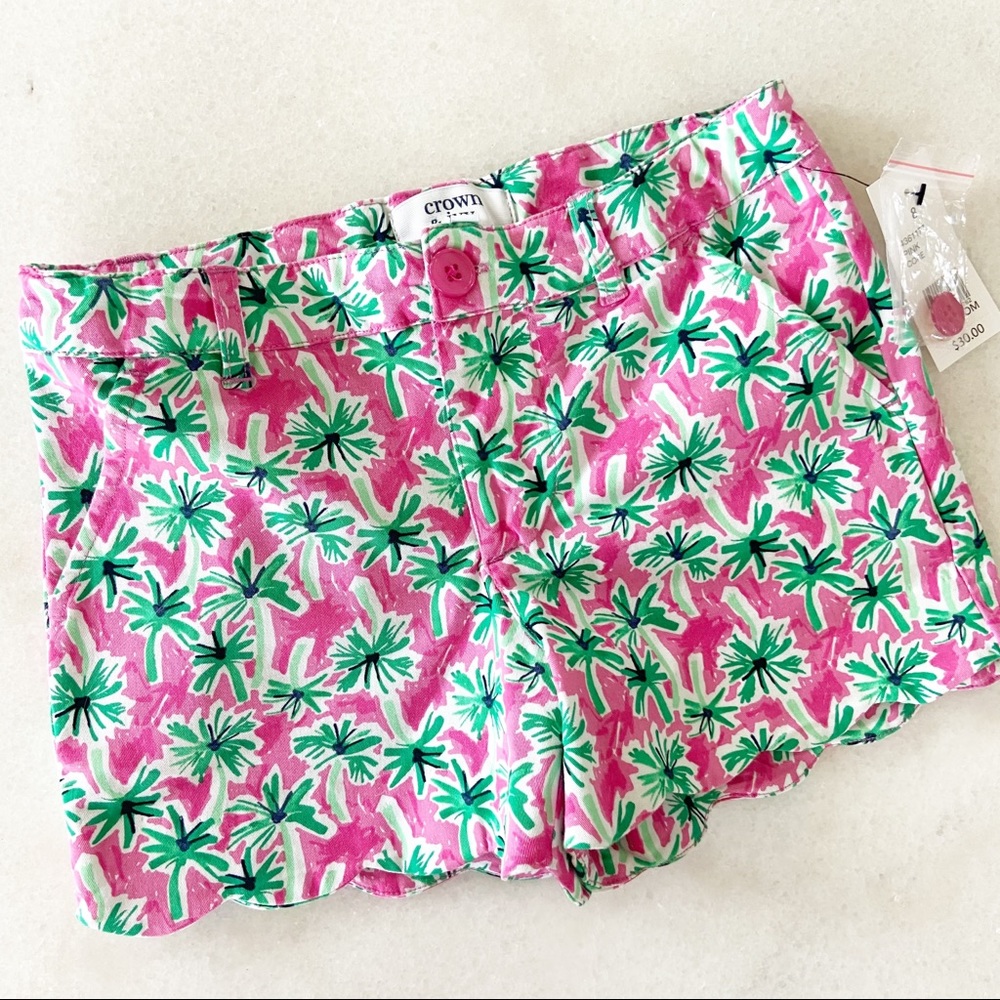 Crown & Ivy Palm Tree Shorts Scallop Hem 8 NWT